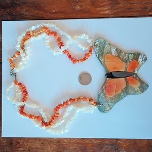 Vintage coral and abalone shell butterfly necklace
